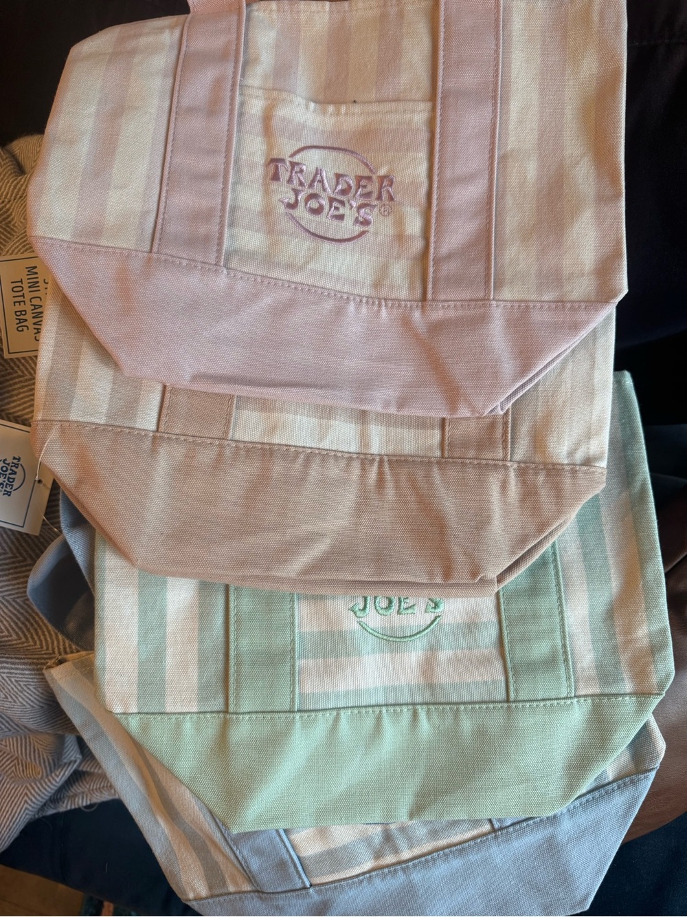 Trader Joe's Striped Canvas Tote Bag - Pastel Pink